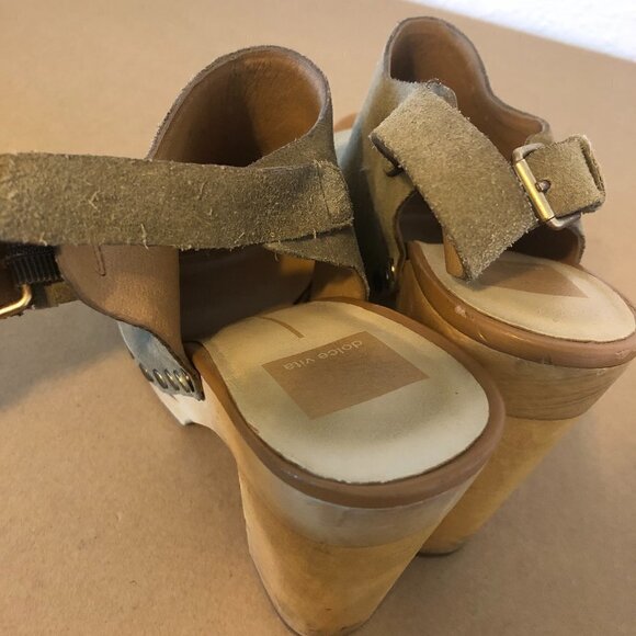 DOLCE VITA Sadey Heels Women’s Size 8.5 US Green/Tan Peep Toe Shoes Slingback - Picture 3 of 13